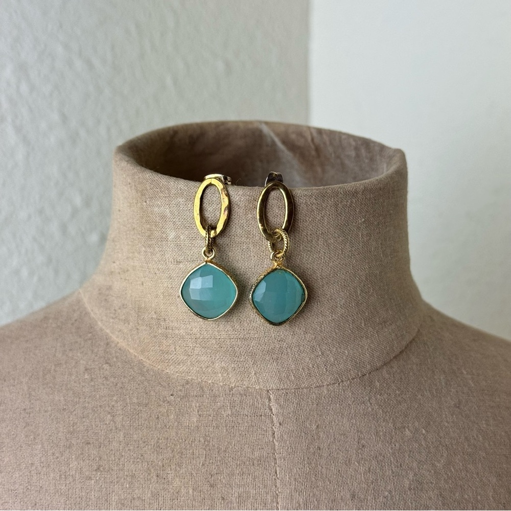 Brass and Quartz Dangle Upcycled Pierced Earrings